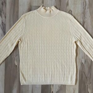 Vintage Sweater Women's Large Cable Knit Mock Neck Preppy 90s Coastal Classic